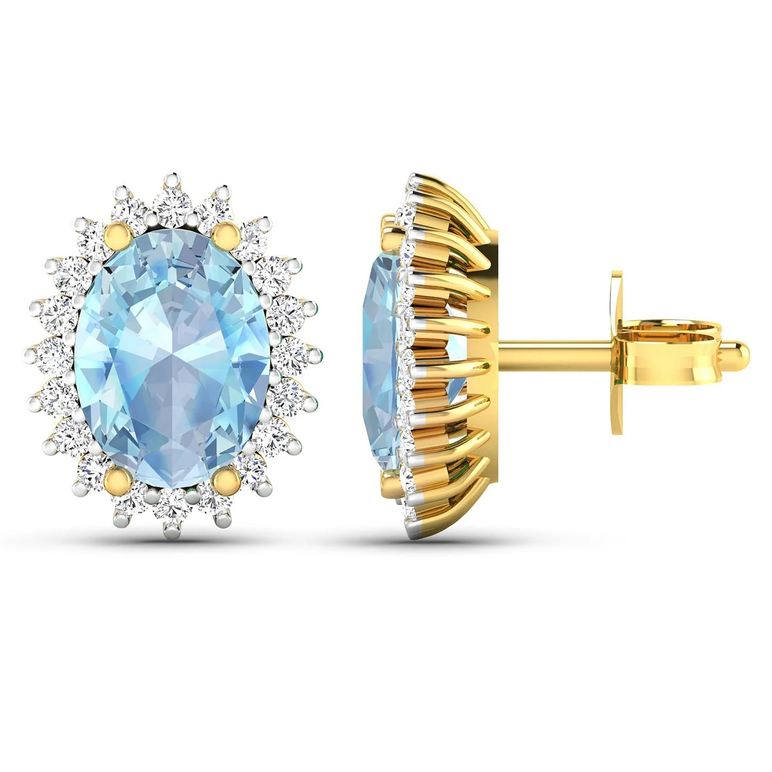 2.36 Carat Genuine Aquamarine and White Diamond 14K Yellow Gold Earrings - Image 4