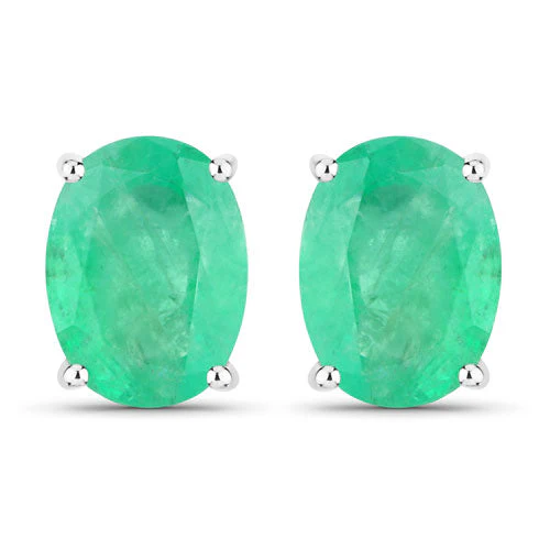 2.40 Carat Genuine Zambian Emerald 10K White Gold Earrings