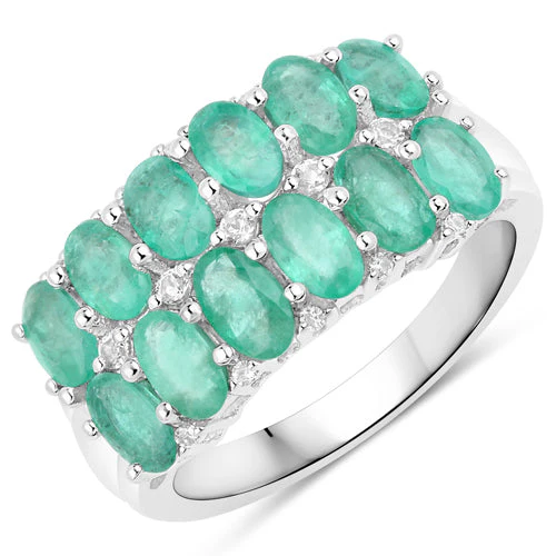 2.56 Carat Genuine Emerald and White Topaz .925 Sterling Silver Ring - Image 2