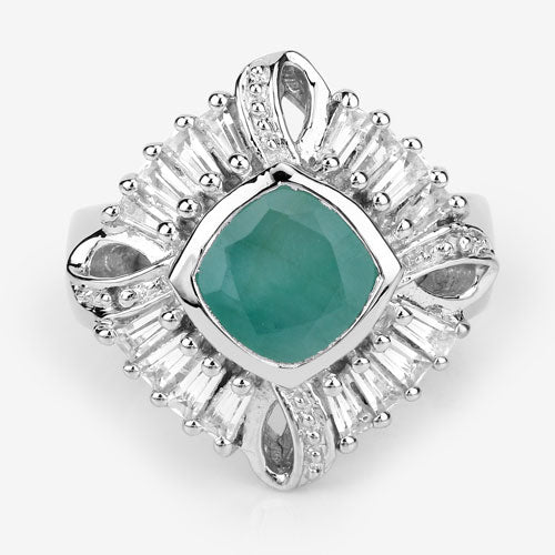 "2.57 Carat Genuine Emerald, White Topaz and White Diamond .925 Sterling Silver Ring - Image 8