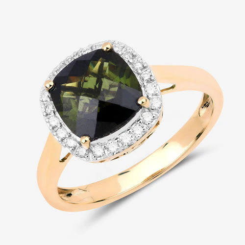 2.64 Carat Genuine Green Tourmaline and White Diamond 14K Yellow Gold Ring - Image 10