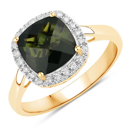 2.64 Carat Genuine Green Tourmaline and White Diamond 14K Yellow Gold Ring - Image 5