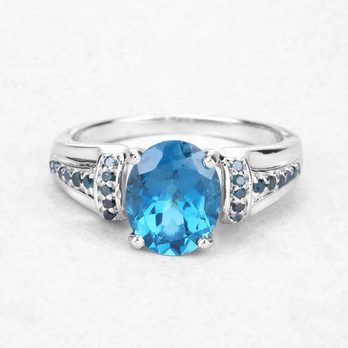 2.72 Carat Genuine London Blue Topaz and Blue Diamond .925 Sterling Silver Ring - Image 12