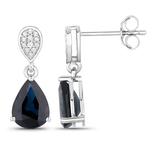 2.76 Carat Genuine Blue Sapphire and White Diamond 14K White Gold Earrings - Image 2