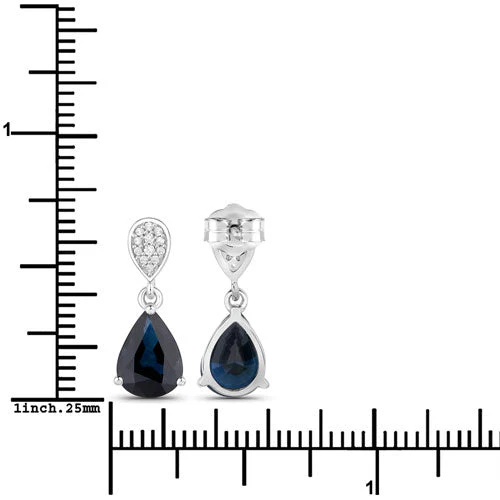 2.76 Carat Genuine Blue Sapphire and White Diamond 14K White Gold Earrings - Image 3