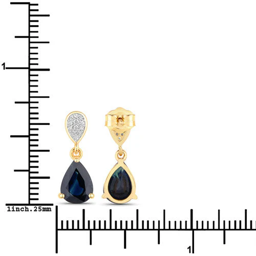 2.76 Carat Genuine Blue Sapphire and White Diamond 14K Yellow Gold Earrings - Image 3