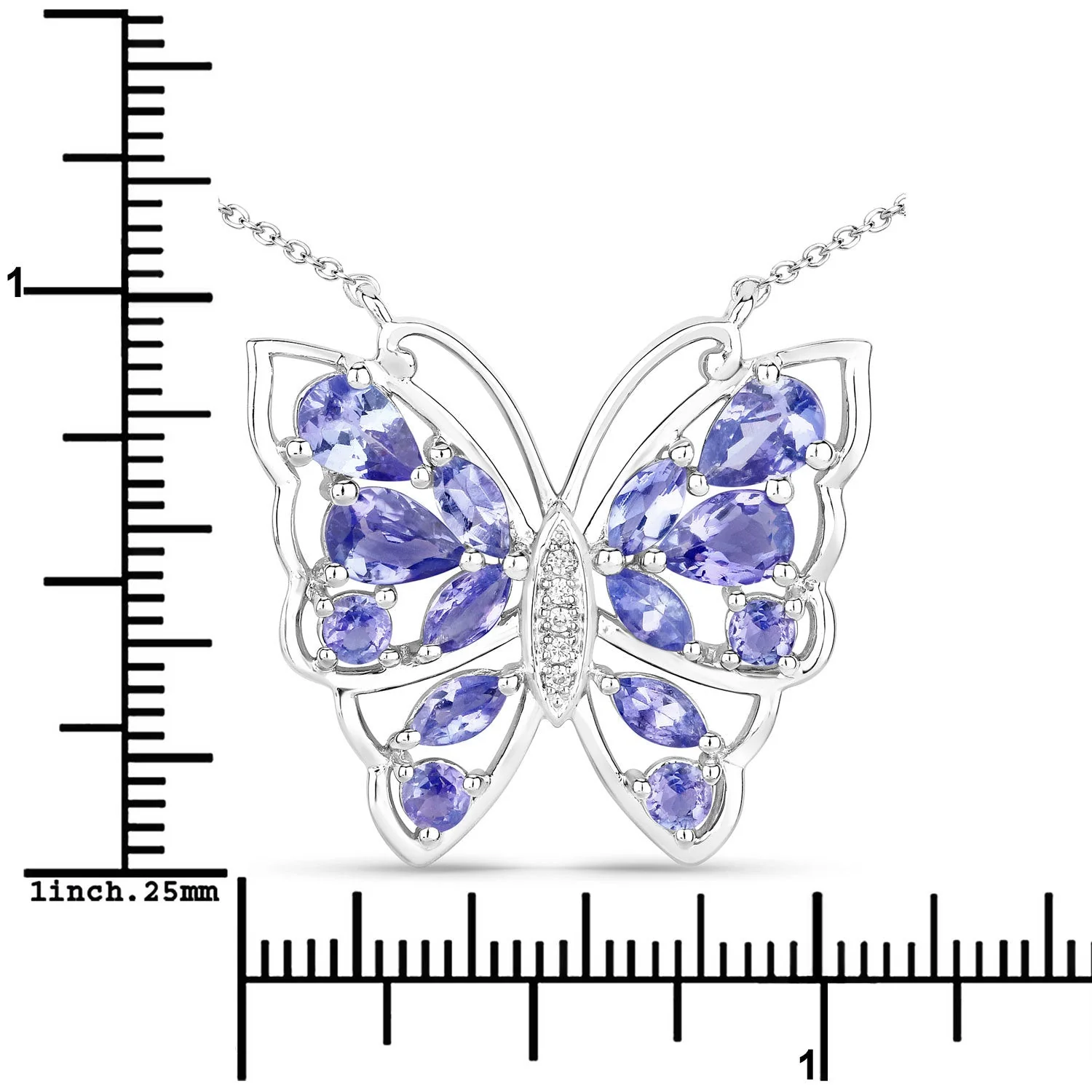 2.76 Carat Genuine Tanzanite and White Zircon .925 Sterling Silver Necklace - Image 3