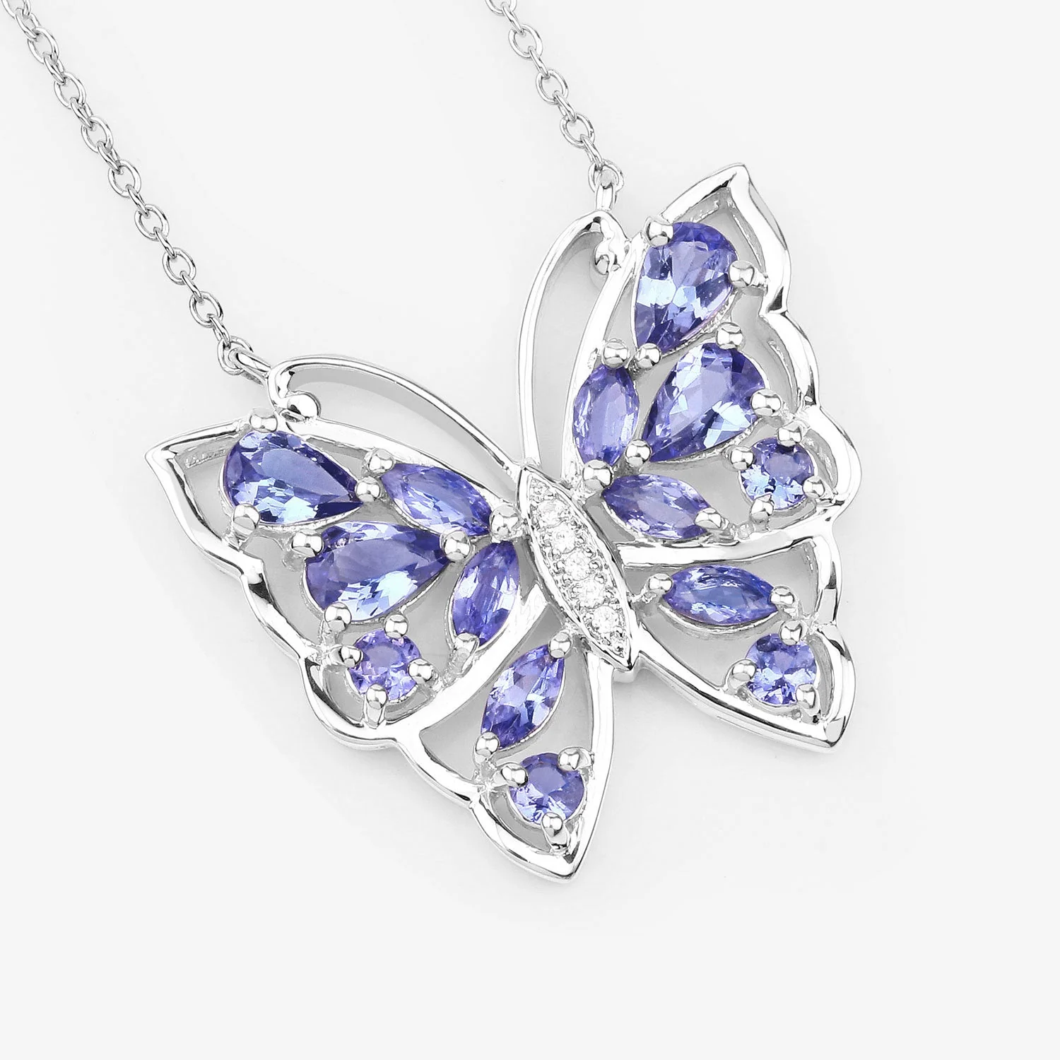 2.76 Carat Genuine Tanzanite and White Zircon .925 Sterling Silver Necklace - Image 4