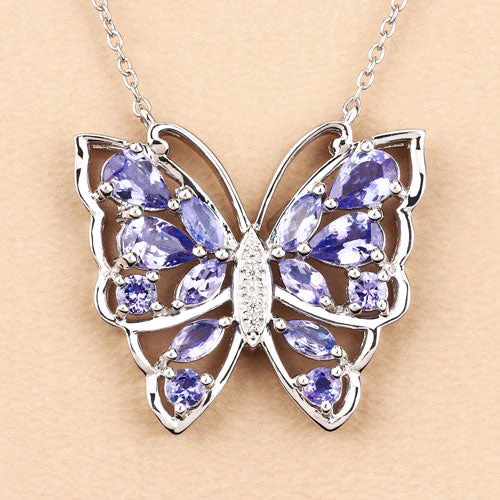 2.76 Carat Genuine Tanzanite and White Zircon .925 Sterling Silver Necklace - Image 9