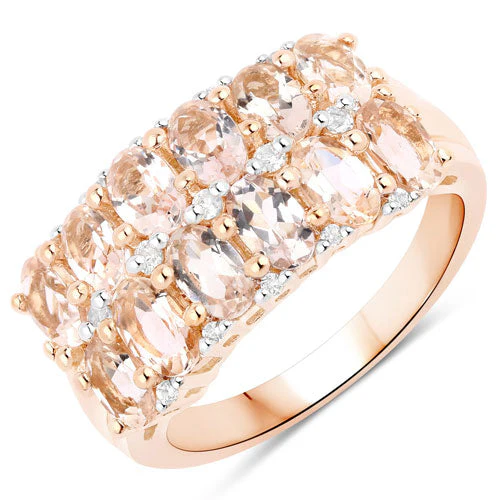 2.80 Carat Genuine Morganite and White Topaz .925 Sterling Silver Ring - Image 2