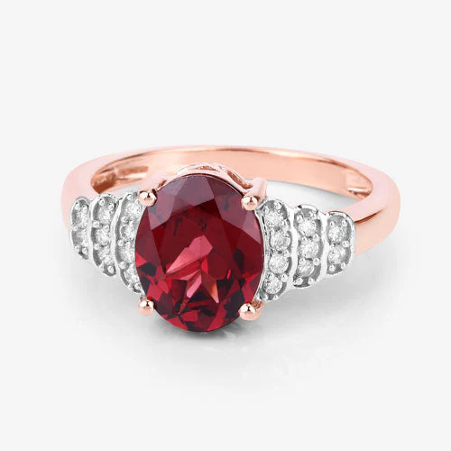 2.87 Carat Genuine Rhodolite and White Diamond 14K Rose Gold Ring - Image 11