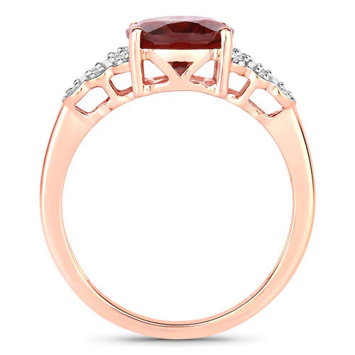 2.87 Carat Genuine Rhodolite and White Diamond 14K Rose Gold Ring - Image 6
