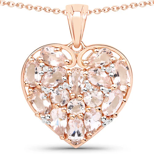 2.95 Carat Genuine Morganite and White Zircon .925 Sterling Silver Pendant - Image 2