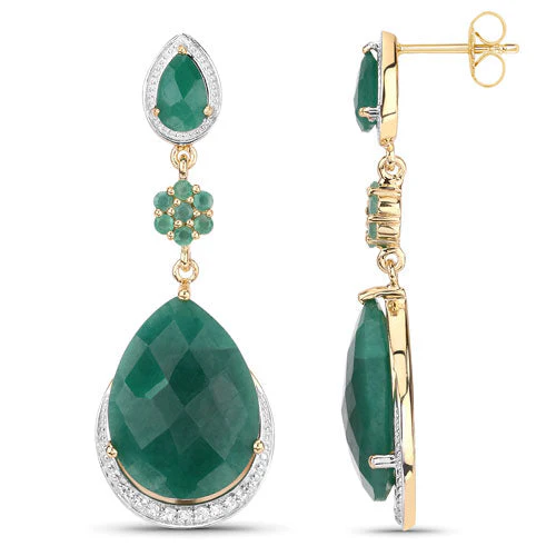 22.70 Carat Dyed Emerald and White Topaz .925 Sterling Silver Earrings - Image 2