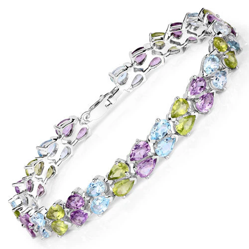 23.46 Carat Genuine Multi Stones .925 Sterling Silver Bracelet - Image 2