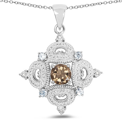 3.00 Carat Genuine Smoky Quartz, Blue Topaz and White Topaz .925 Sterling Silver Pendant - Image 4