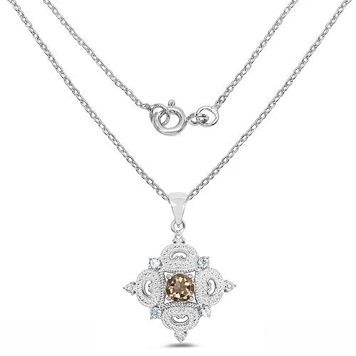 3.00 Carat Genuine Smoky Quartz, Blue Topaz and White Topaz .925 Sterling Silver Pendant - Image 5