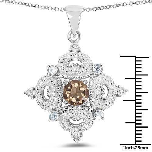3.00 Carat Genuine Smoky Quartz, Blue Topaz and White Topaz .925 Sterling Silver Pendant - Image 6