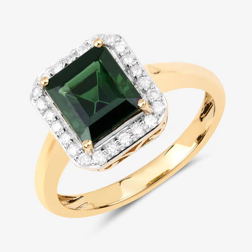 3.02 Carat Genuine Green Tourmaline and White Diamond 14K Yellow Gold Ring - Image 10
