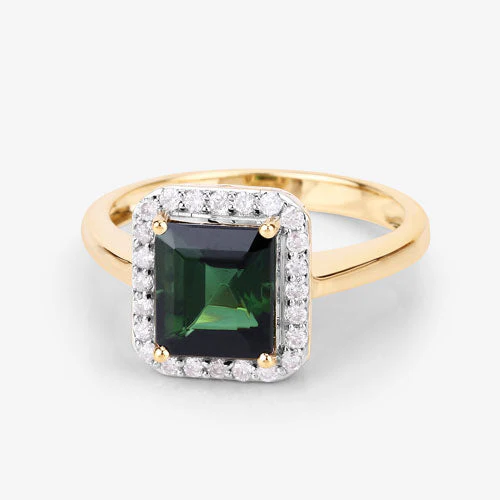 3.02 Carat Genuine Green Tourmaline and White Diamond 14K Yellow Gold Ring - Image 11
