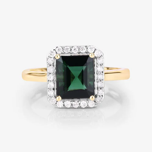 3.02 Carat Genuine Green Tourmaline and White Diamond 14K Yellow Gold Ring - Image 14