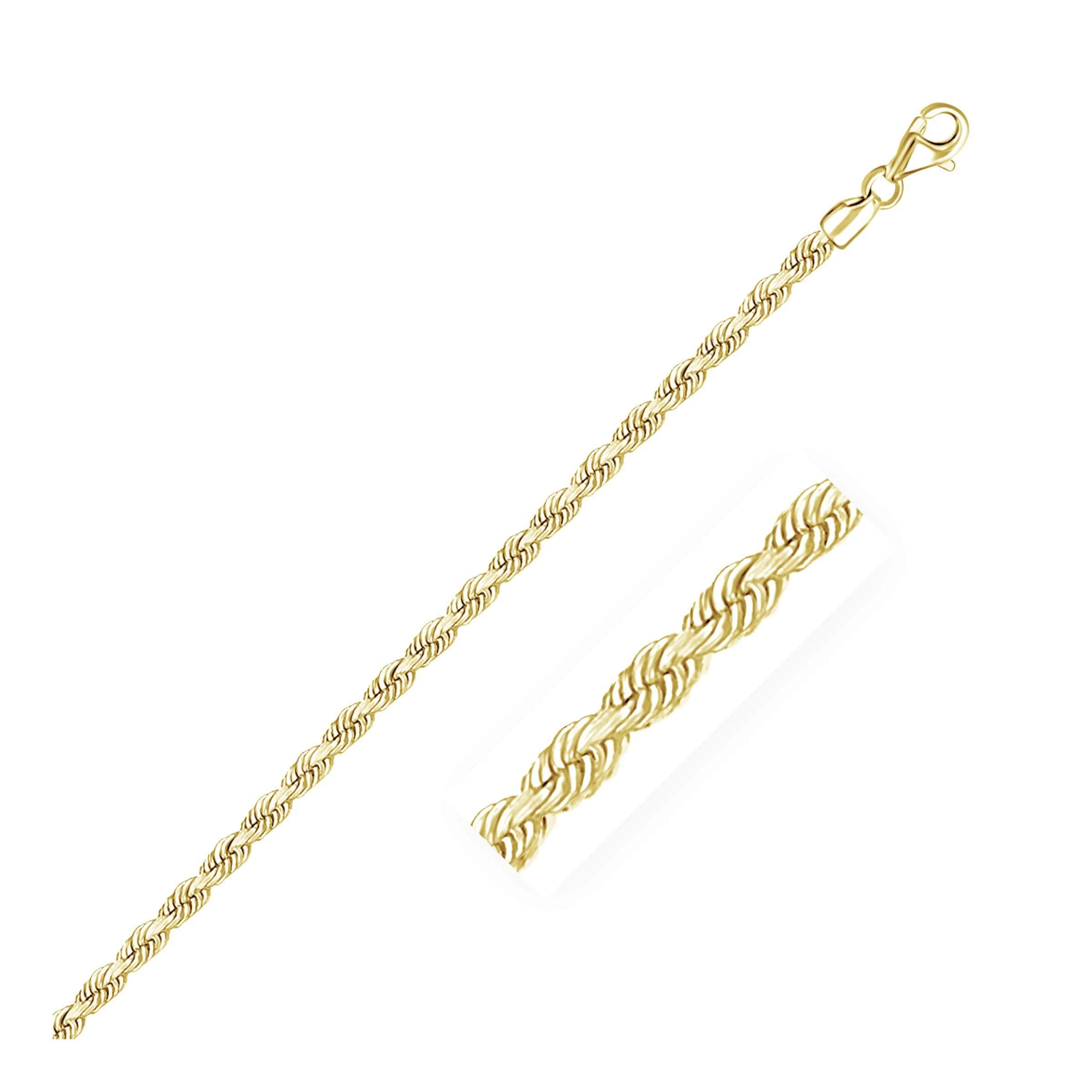 3.0mm 10k Yellow Gold Solid Diamond Cut Rope Chain - Image 4