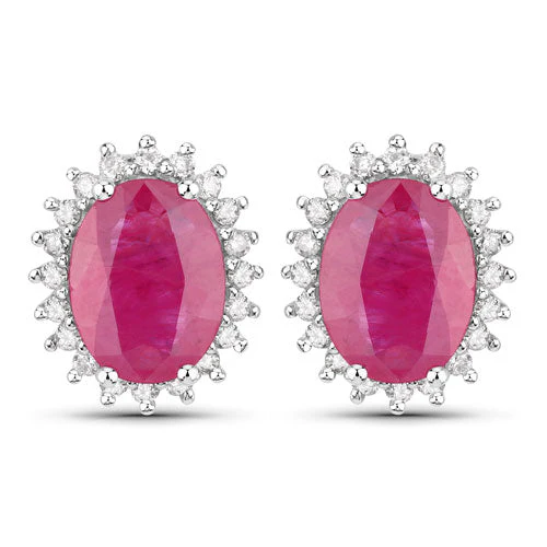 3.14 Carat Genuine Ruby and White Diamond 14K White Gold Earrings