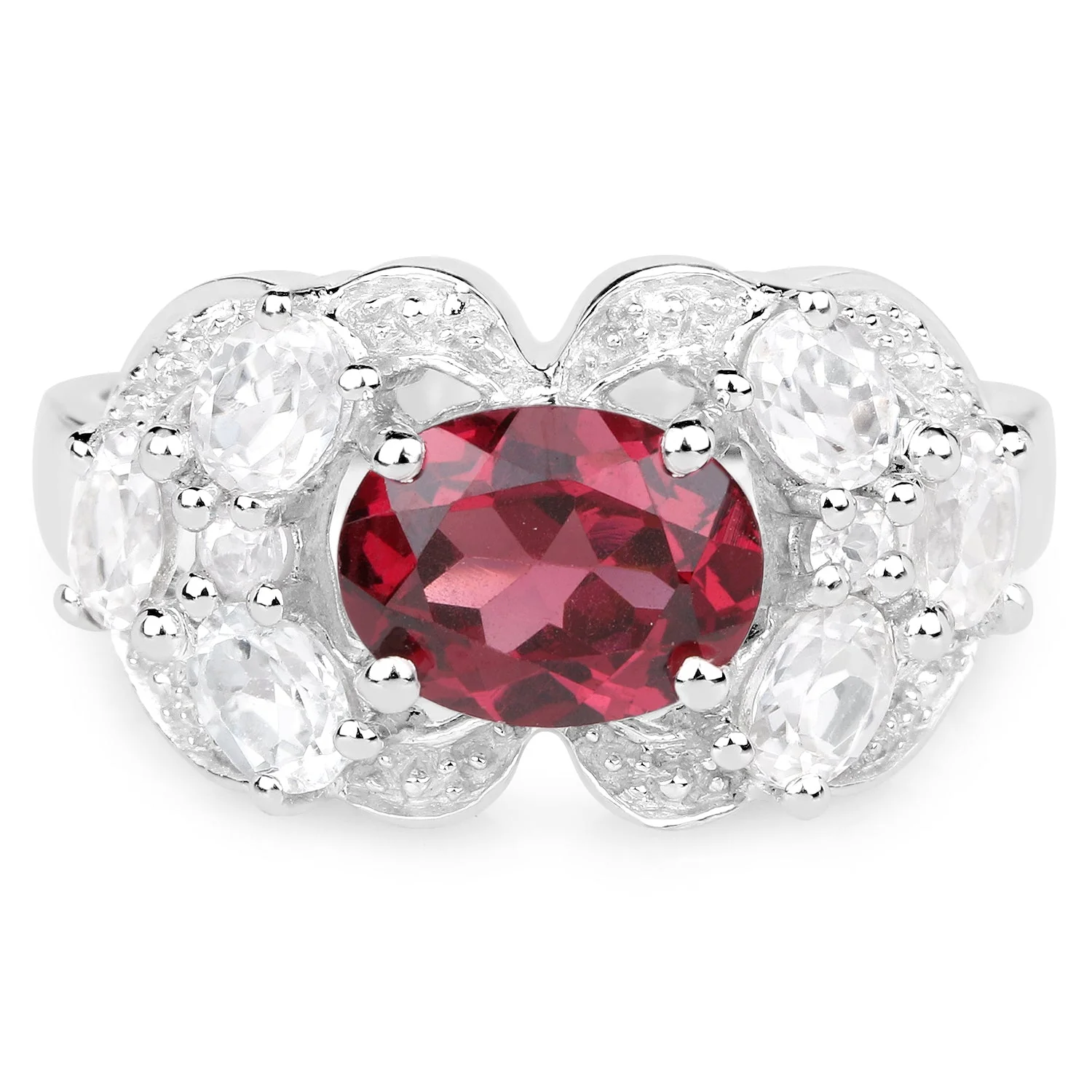 3.16 Carat Genuine Rhodolite and White Zircon .925 Sterling Silver Ring - Image 3