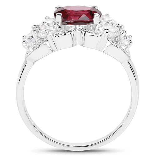 3.16 Carat Genuine Rhodolite and White Zircon .925 Sterling Silver Ring - Image 5