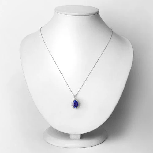 3.21 Carat Genuine Tanzanite and White Diamond 14K White Gold Pendant - Image 2