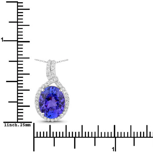 3.21 Carat Genuine Tanzanite and White Diamond 14K White Gold Pendant - Image 3