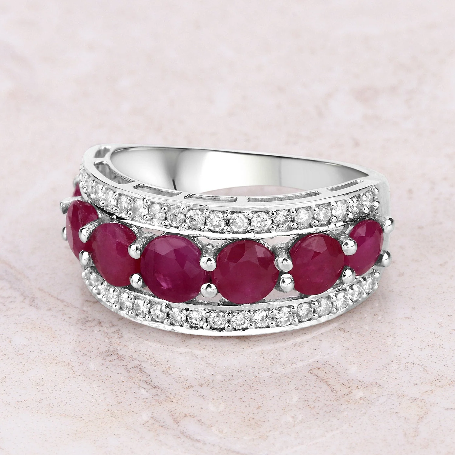 3.24 Carat Genuine Ruby and White Diamond 14K White Gold Ring - Image 4