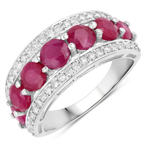 3.24 Carat Genuine Ruby and White Diamond 14K White Gold Ring - Image 5