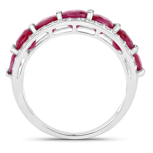 3.24 Carat Genuine Ruby and White Diamond 14K White Gold Ring - Image 6