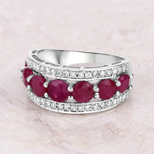 3.24 Carat Genuine Ruby and White Diamond 14K White Gold Ring - Image 8