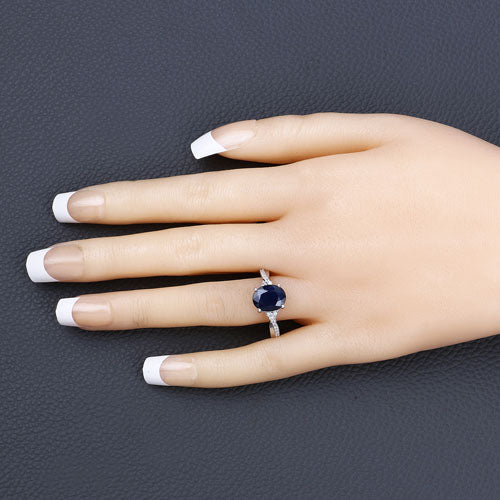 3.28 Carat Genuine Blue Sapphire and White Diamond 14K White Gold Ring - Image 5