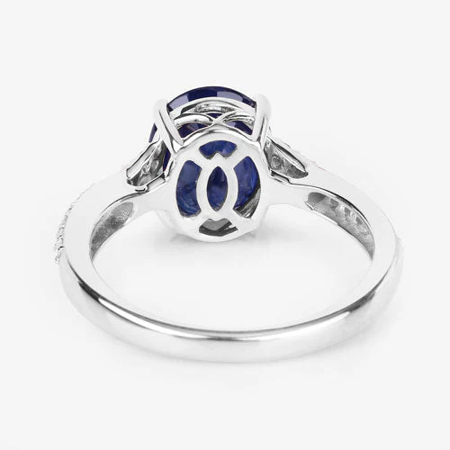 3.28 Carat Genuine Blue Sapphire and White Diamond 14K White Gold Ring - Image 7