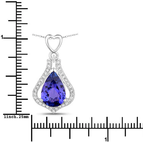 3.30 Carat Genuine Tanzanite and White Diamond 14K White Gold Pendant - Image 3