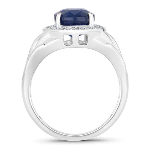 3.31 Carat Genuine Blue Sapphire and White Diamond 14K White Gold Ring - Image 2