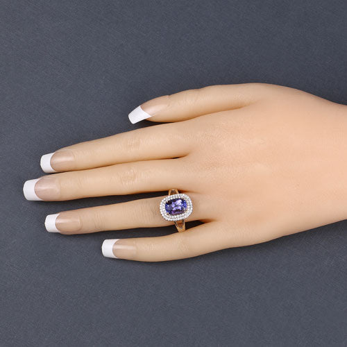 3.33 Carat Genuine Tanzanite and White Diamond 14K Yellow Gold Ring - Image 6