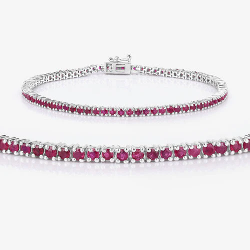 3.35 Carat Genuine Ruby .925 Sterling Silver Bracelet - Image 2