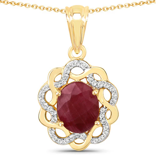 3.43 Carat Genuine Ruby and White Topaz .925 Sterling Silver Pendant - Image 2