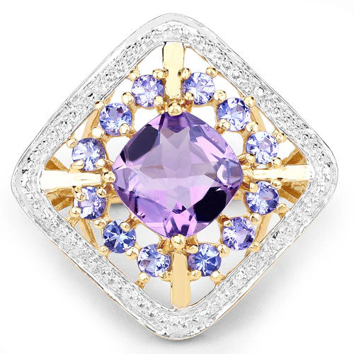 3.44 Carat Genuine Amethyst and Tanzanite .925 Sterling Silver Ring - Image 3