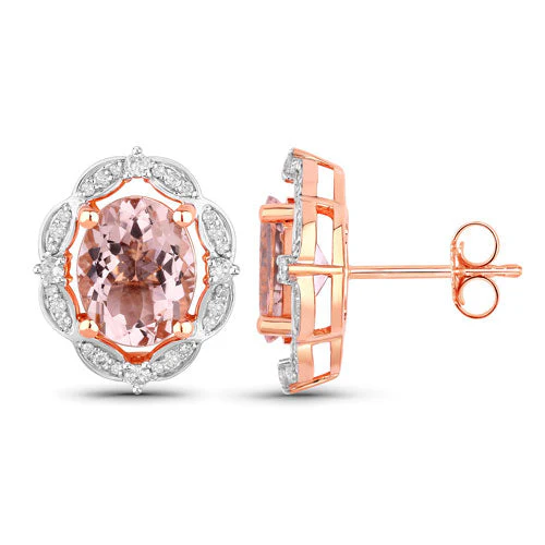 3.52 Carat Genuine Morganite and White Diamond 14K Rose Gold Earrings - Image 4