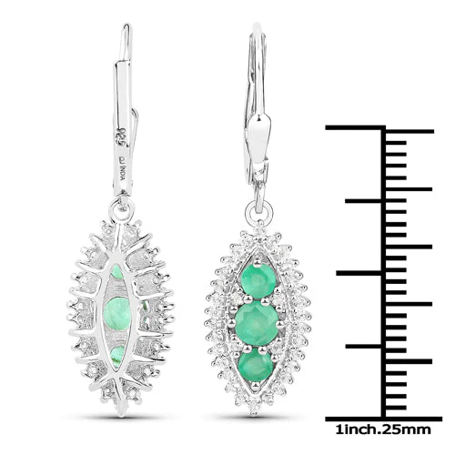 3.52 Carat Genuine Zambian Emerald and White Topaz .925 Sterling Silver 3 Piece Jewelry Set (Ring, Earrings, and Pendant w/ Chain) - Image 10