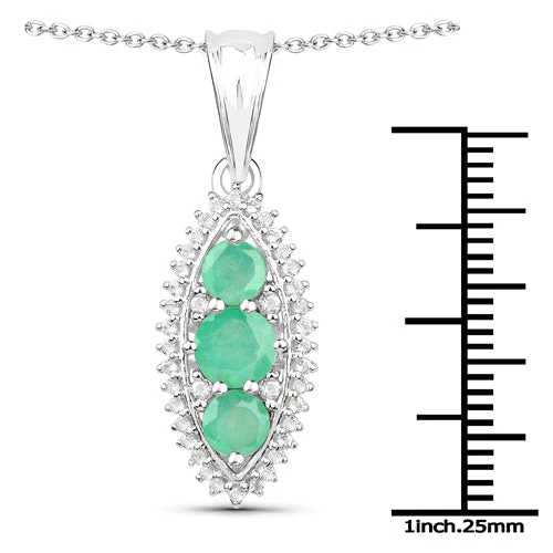 3.52 Carat Genuine Zambian Emerald and White Topaz .925 Sterling Silver 3 Piece Jewelry Set (Ring, Earrings, and Pendant w/ Chain) - Image 12
