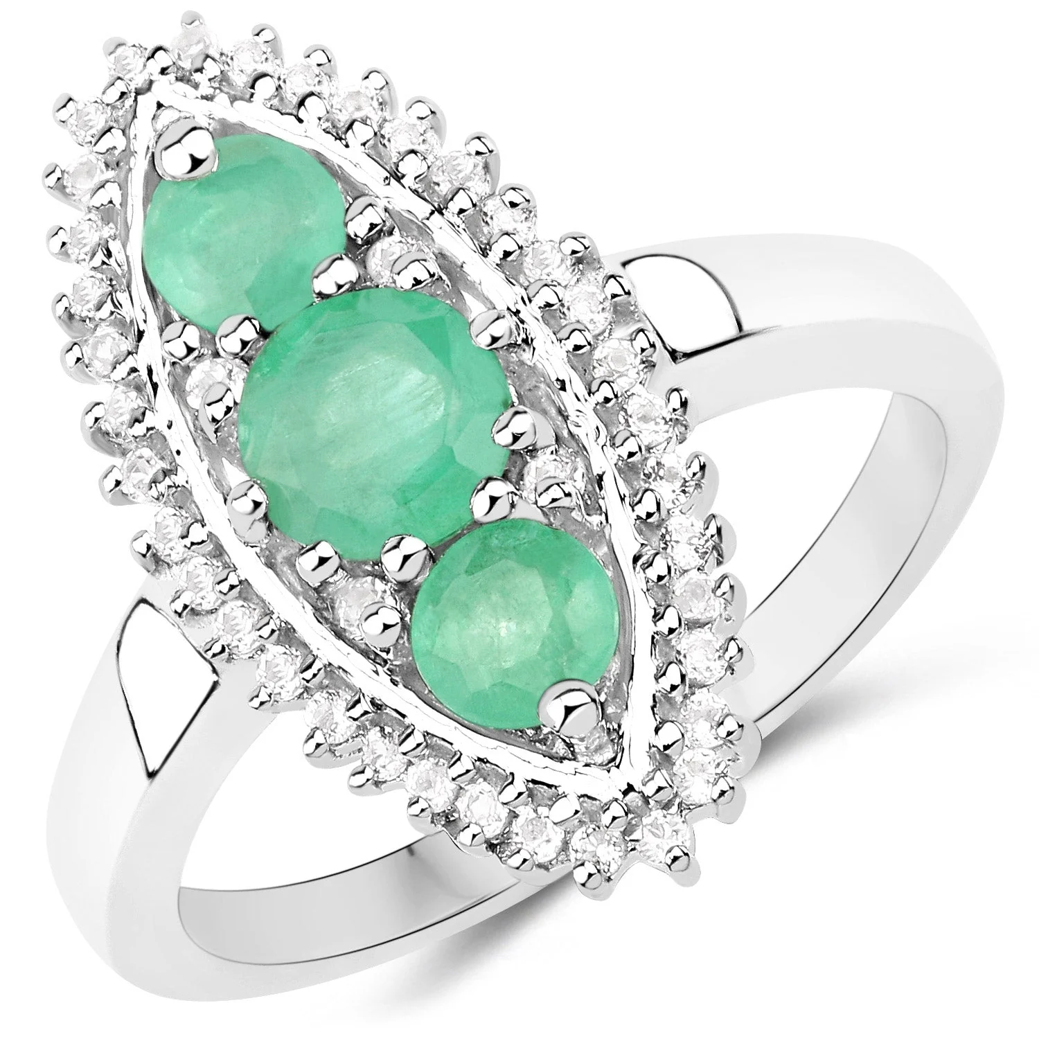 3.52 Carat Genuine Zambian Emerald and White Topaz .925 Sterling Silver 3 Piece Jewelry Set (Ring, Earrings, and Pendant w/ Chain) - Image 3