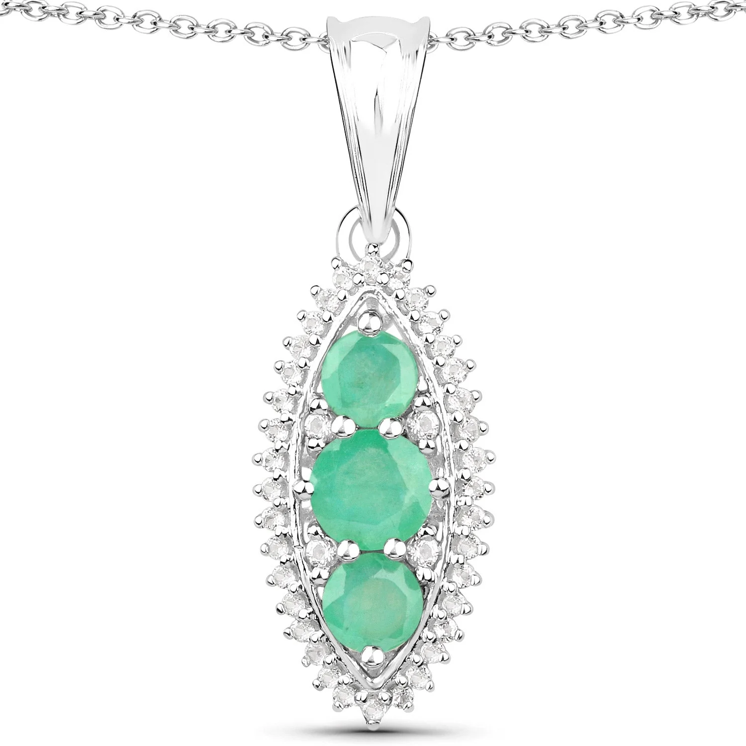 3.52 Carat Genuine Zambian Emerald and White Topaz .925 Sterling Silver 3 Piece Jewelry Set (Ring, Earrings, and Pendant w/ Chain) - Image 4