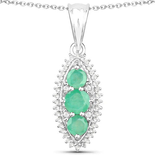 3.52 Carat Genuine Zambian Emerald and White Topaz .925 Sterling Silver 3 Piece Jewelry Set (Ring, Earrings, and Pendant w/ Chain) - Image 8