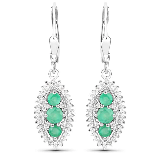 3.52 Carat Genuine Zambian Emerald and White Topaz .925 Sterling Silver 3 Piece Jewelry Set (Ring, Earrings, and Pendant w/ Chain) - Image 9